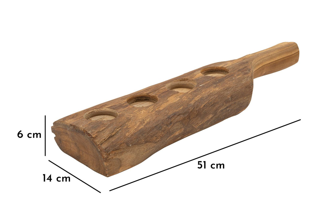 Lysestage i teaktræ – 51x14x6 cm