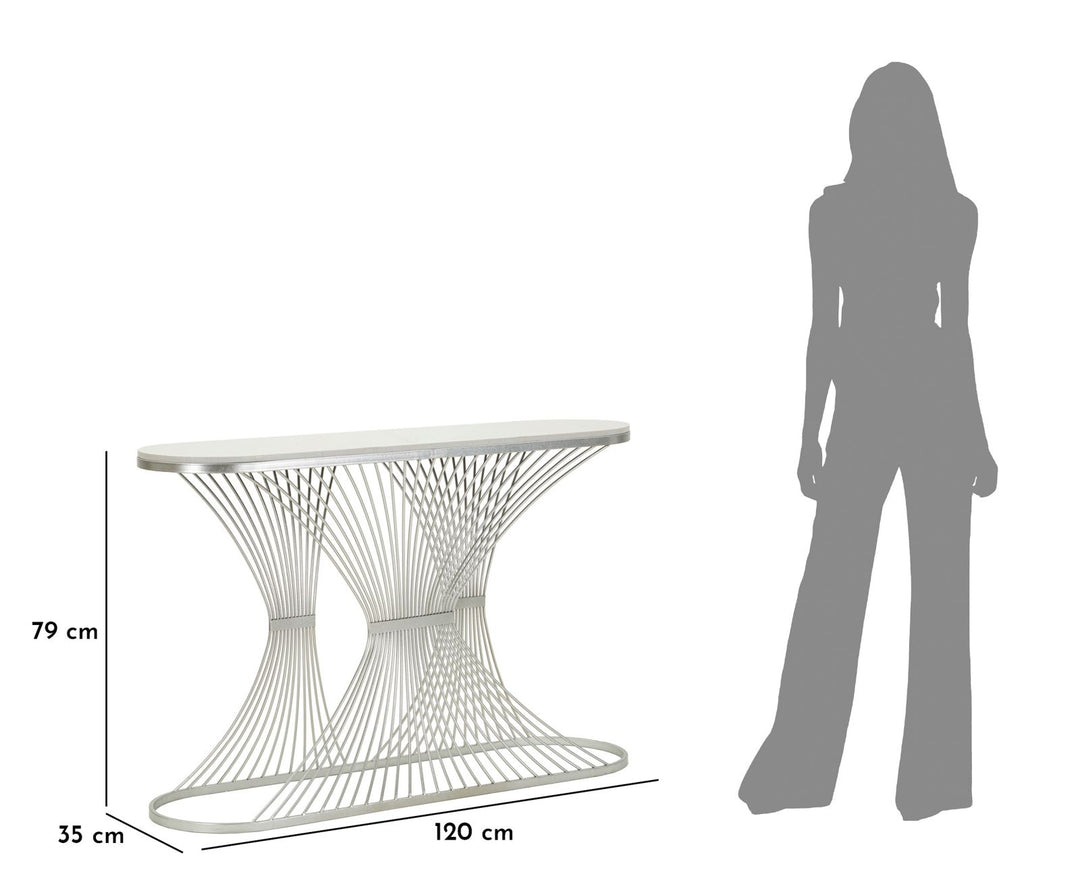 Glam konsolbord i sølvfarve, metal og kunstig marmor – 120x35x79 cm