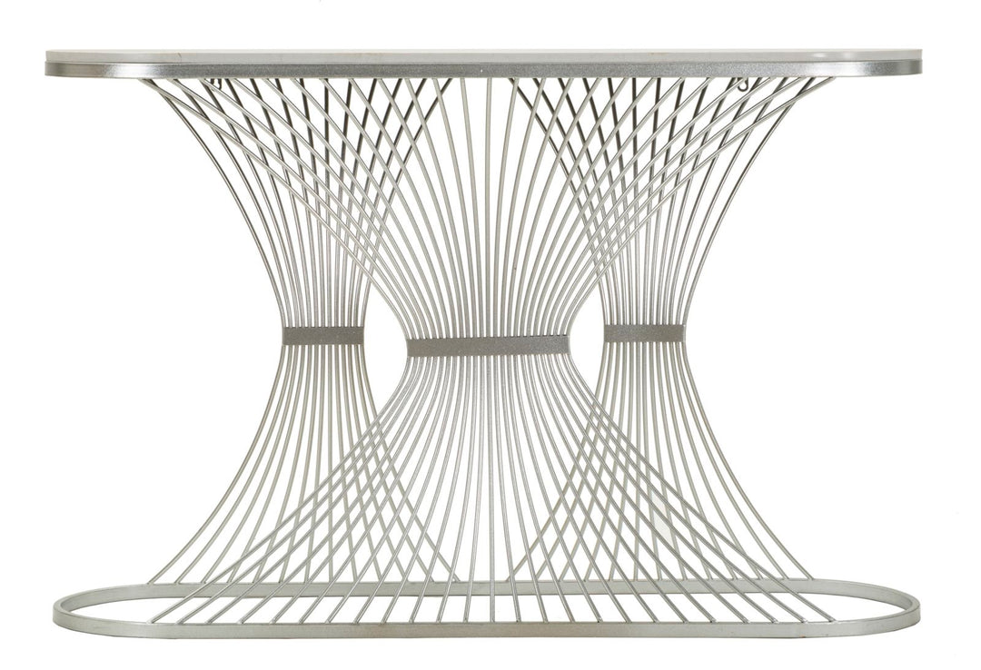 Glam konsolbord i sølvfarve, metal og kunstig marmor – 120x35x79 cm