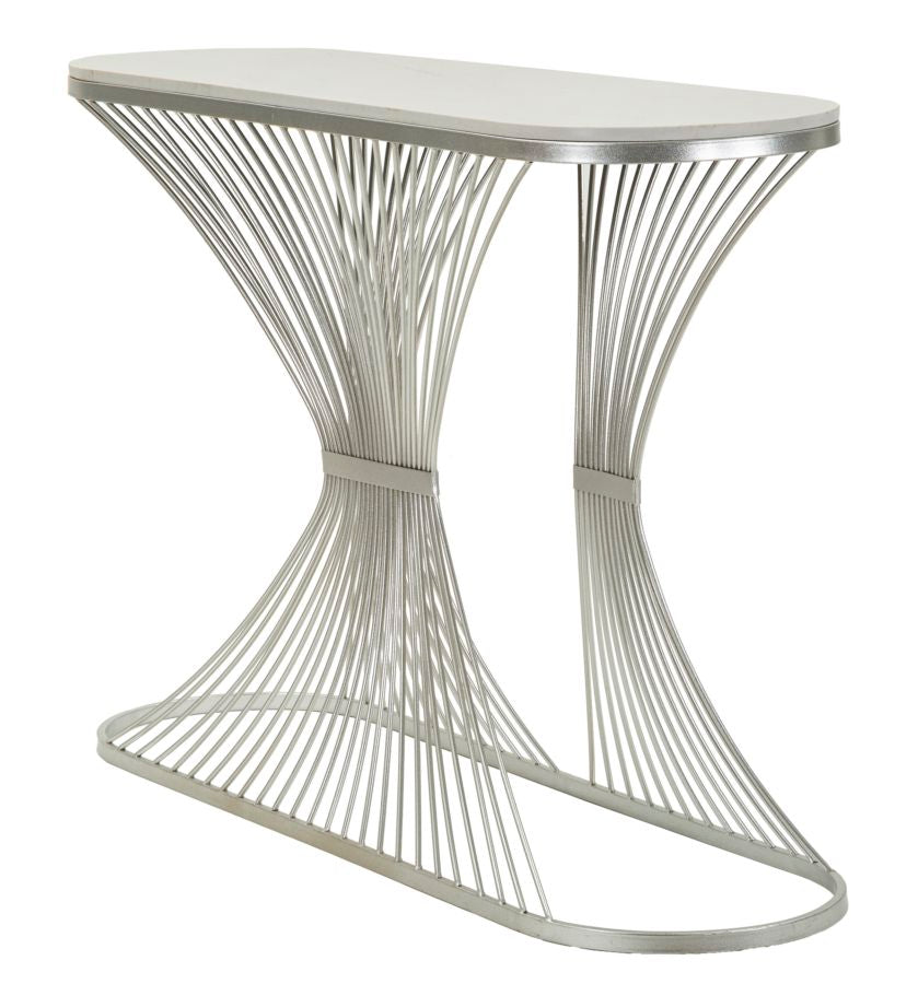 Glam konsolbord i sølvfarve, metal og kunstig marmor – 120x35x79 cm