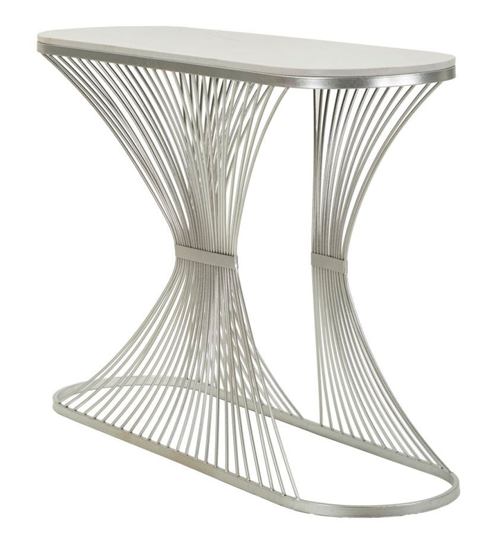 Glam konsolbord i sølvfarve, metal og kunstig marmor – 120x35x79 cm