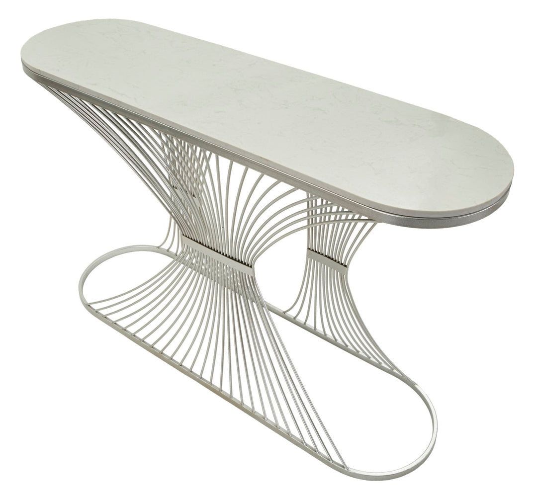 Glam konsolbord i sølvfarve, metal og kunstig marmor – 120x35x79 cm