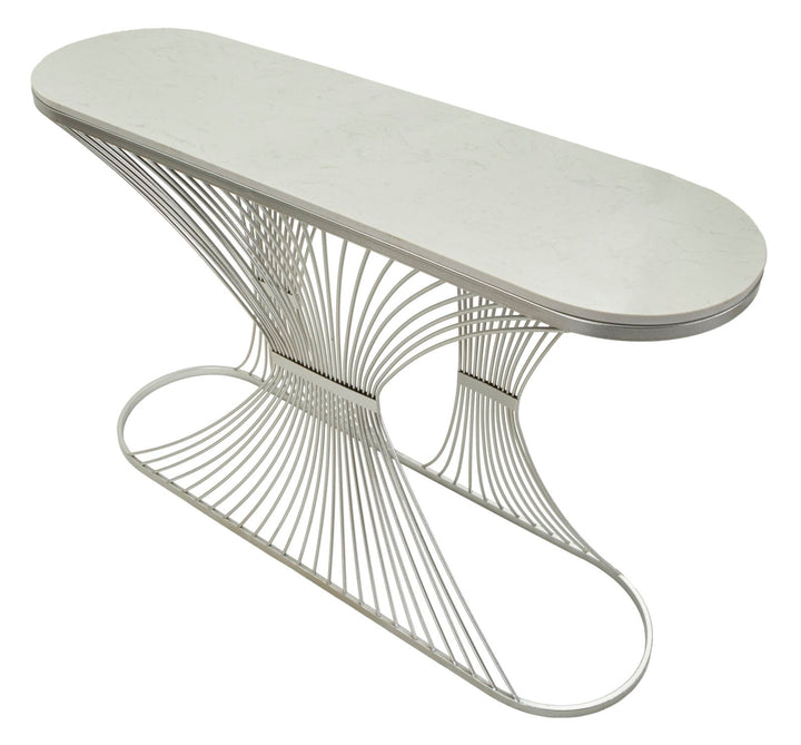 Glam konsolbord i sølvfarve, metal og kunstig marmor – 120x35x79 cm