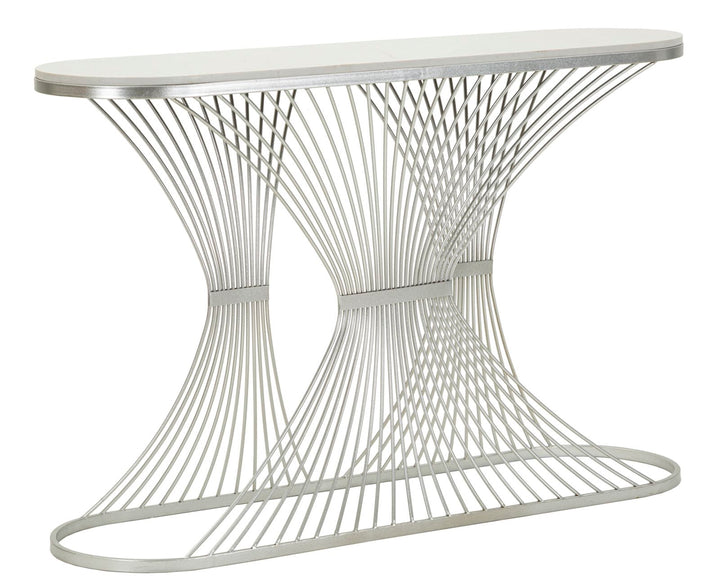 Glam konsolbord i sølvfarve, metal og kunstig marmor – 120x35x79 cm