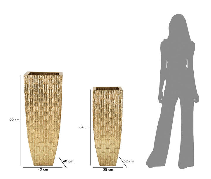 Glam vaser i guld, metal – 40x40x99 og 32x32x84 cm