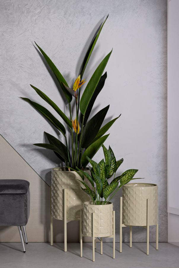 Sæt med vaser i creme-hvid, metal – 36x56x5, 30x48x5, 24x37x5 cm