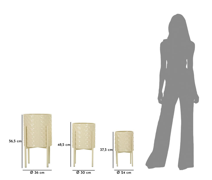 Sæt med vaser i creme-hvid, metal – 36x56x5, 30x48x5, 24x37x5 cm