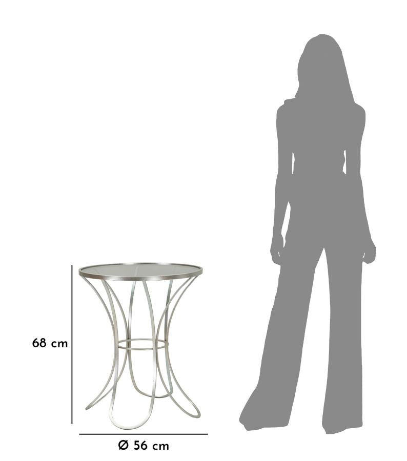 Glam bord i sølvfarve, jern og glas – 56x68 cm