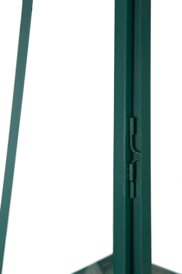 Glam lanterner i jern og glas, grøn og guldfarvet – 25x25x57 og 20x20x45 cm