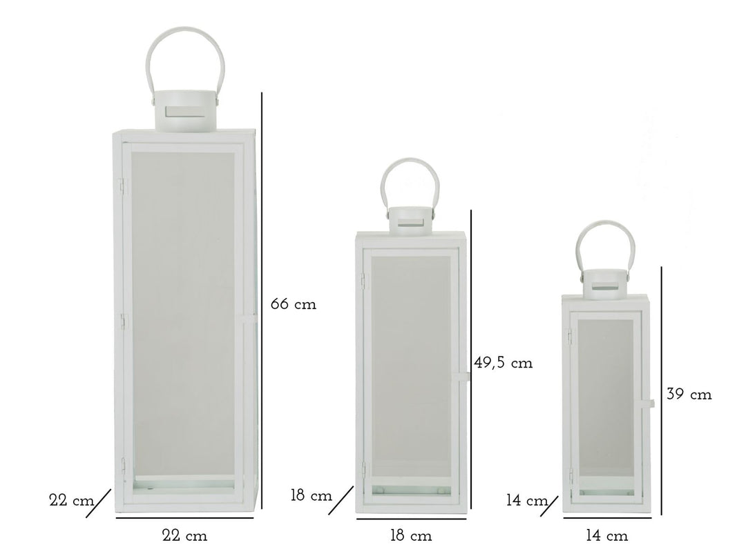 Glam lanterner i jern og glas – 22x22x66 og 18x18x49 og 14x14x39 cm