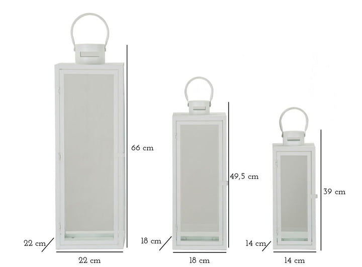 Glam lanterner i jern og glas – 22x22x66 og 18x18x49 og 14x14x39 cm