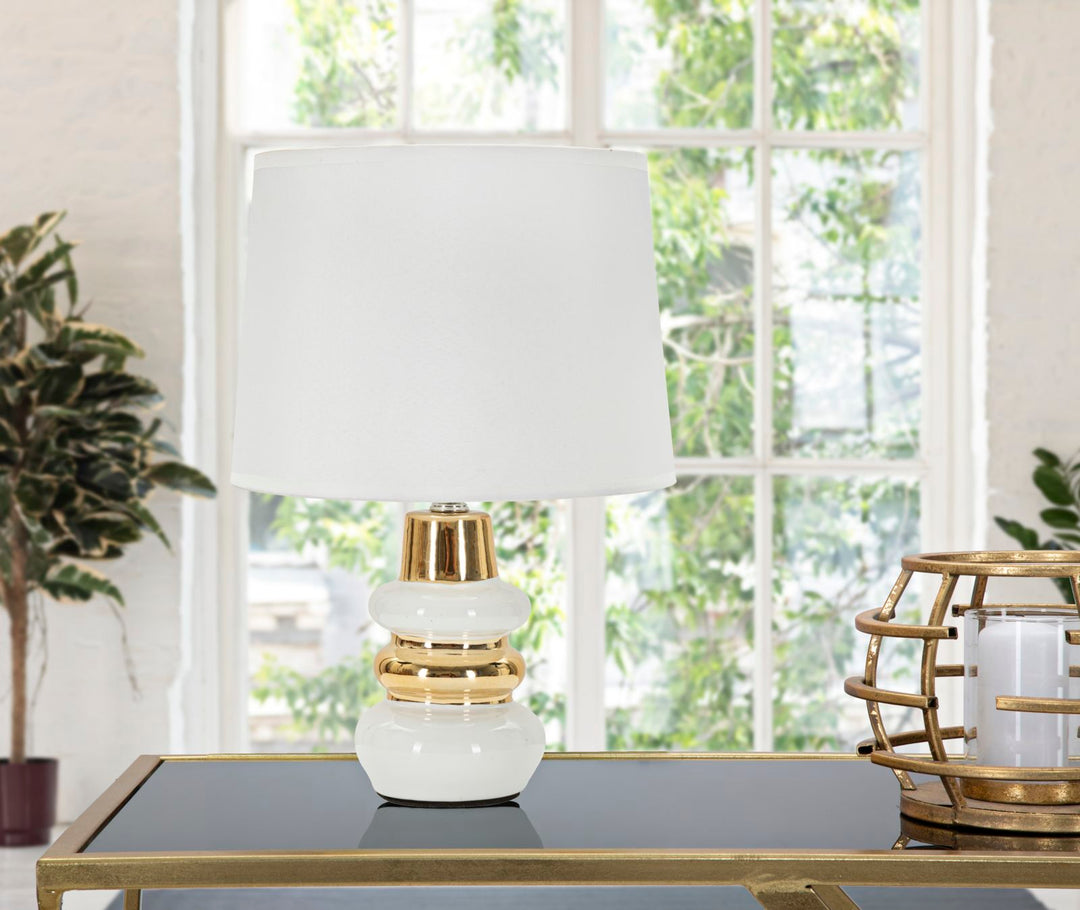 Glam bordlampe i keramik, jern og stof – 23x32 cm