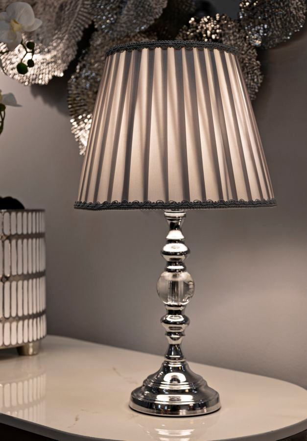 Glam bordlampe, sølvfarvet metal, glas, stof – 25x46 cm