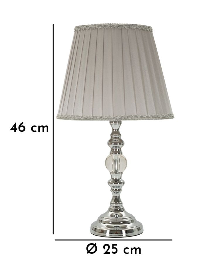 Glam bordlampe, sølvfarvet metal, glas, stof – 25x46 cm