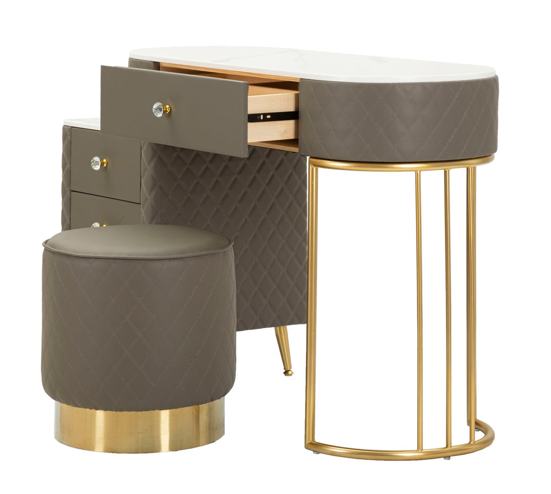 Glam sminkebord med skammel, guldfarvede kanter, 120x40x75, 36x39 cm