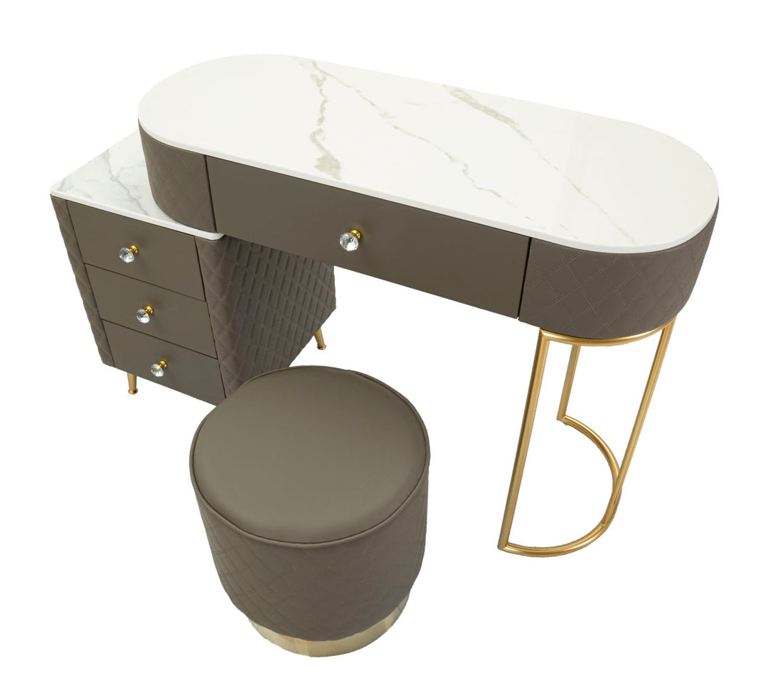 Glam sminkebord med skammel, guldfarvede kanter, 120x40x75, 36x39 cm