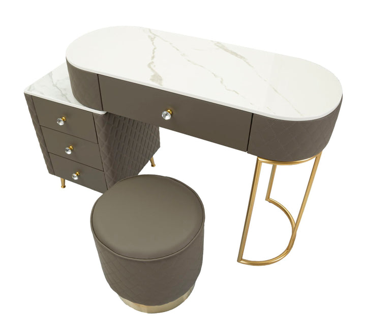 Glam sminkebord med skammel, guldfarvede kanter, 120x40x75, 36x39 cm