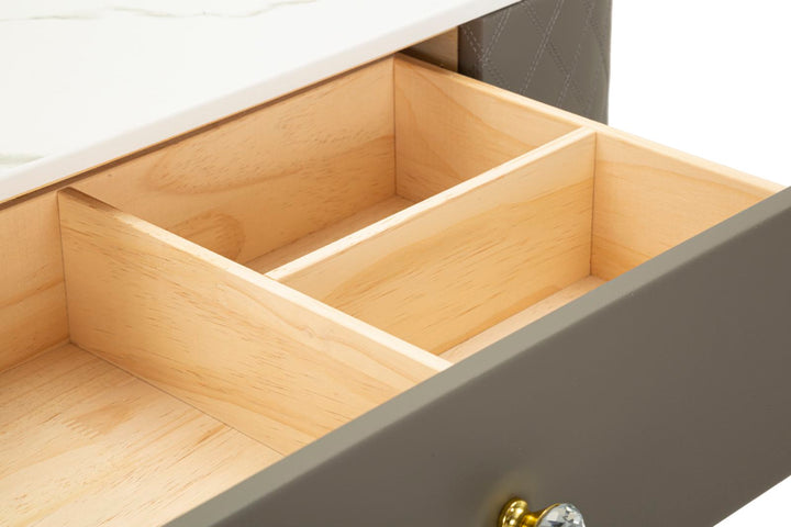 Glam sminkebord med skammel, guldfarvede kanter, 120x40x75, 36x39 cm