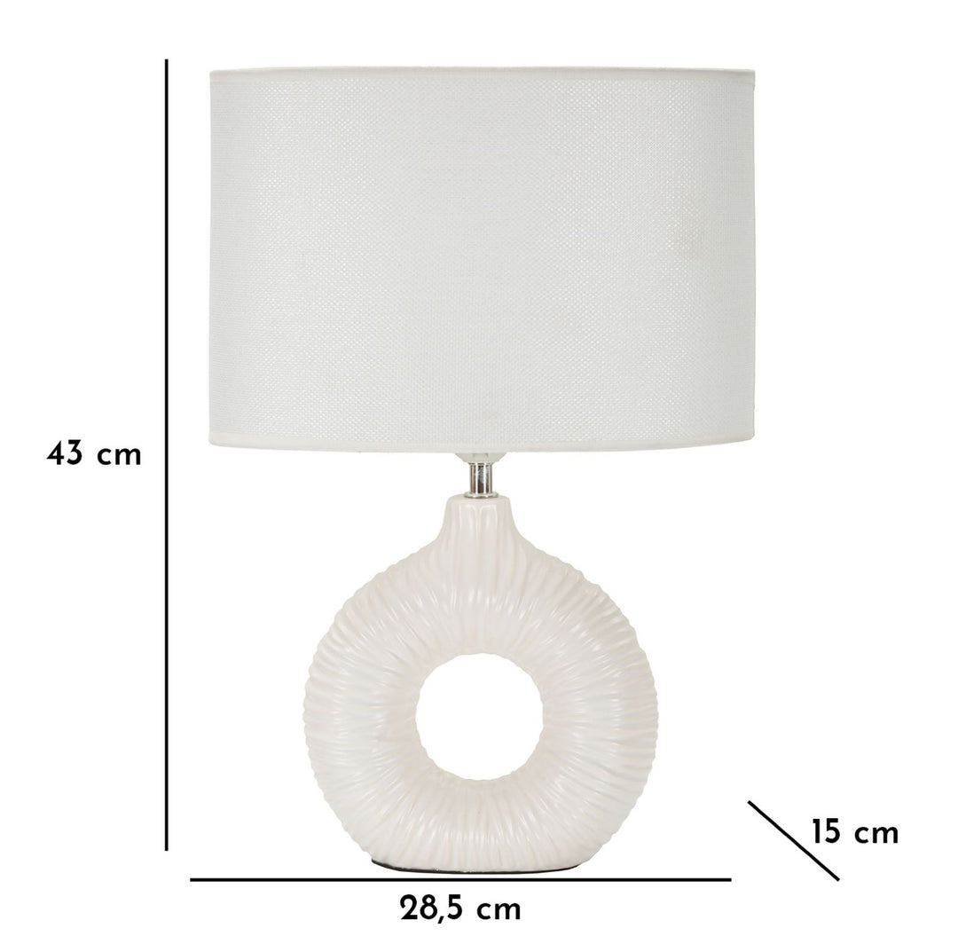 Bordlampe i hvid, keramik, jern og stof – 28x5x15 cm