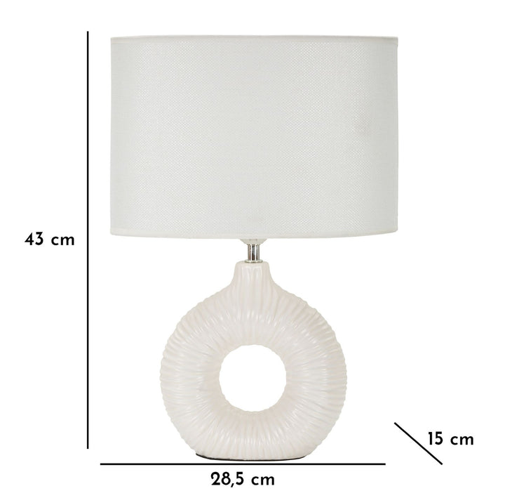 Bordlampe i hvid, keramik, jern og stof – 28x5x15 cm