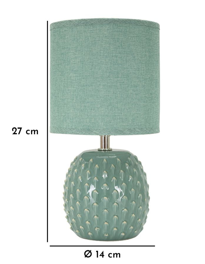 Moderne bordlampe i keramik, metal og stof  – 14x27 cm