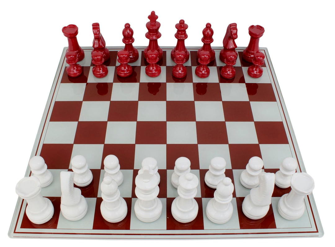 Skakbræt i polyresin og glas – 61x61x14 cm