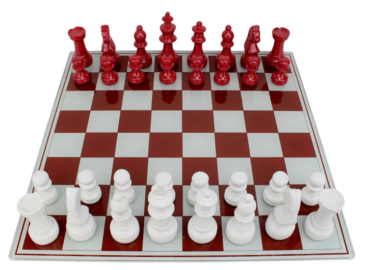 Skakbræt i polyresin og glas – 61x61x14 cm