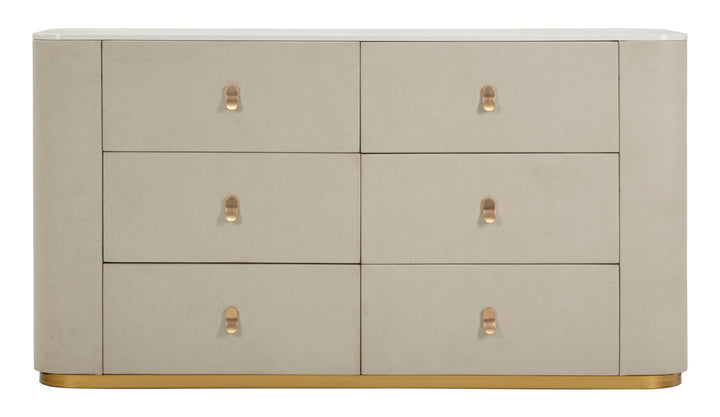 Glam kommode i guldfarve, fyrretræ, mdf og metal – 140x45x76 cm