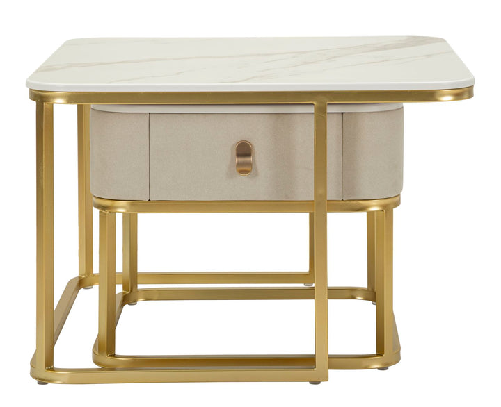 Glam borde i guldfarve, fyrretræ, MDF og metal – 70x70x48, 50x50x43 cm