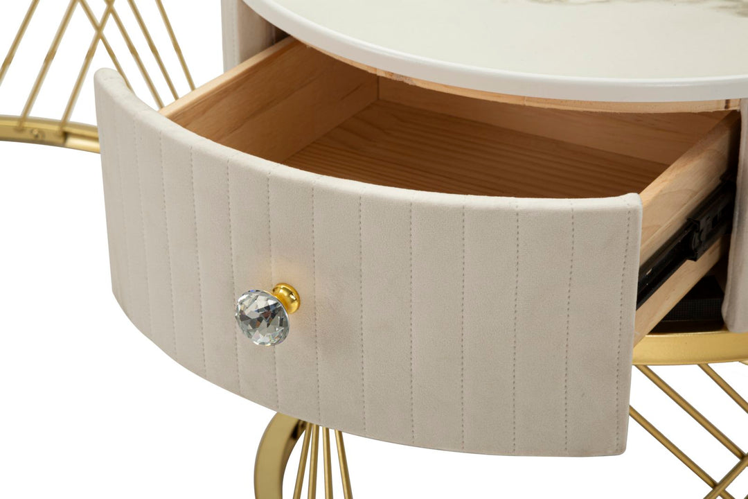 Glam borde i guldfarve, fyrretræ, MDF og metal – 70x48 og 50x43x5 cm