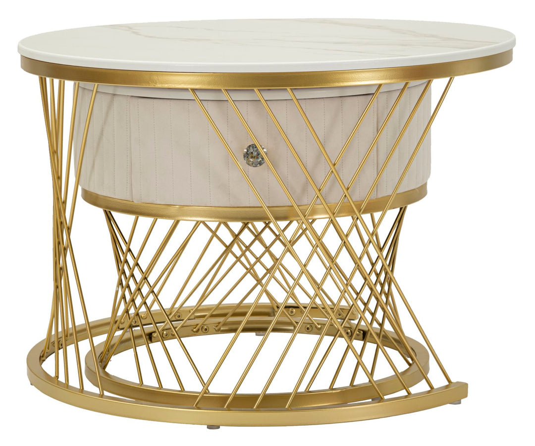 Glam borde i guldfarve, fyrretræ, MDF og metal – 70x48 og 50x43x5 cm