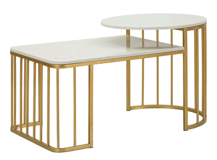 Glam bord i guldfarve i jern og marmor – 90x50x50 cm