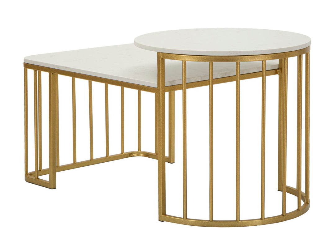 Glam bord i guldfarve i jern og marmor – 90x50x50 cm