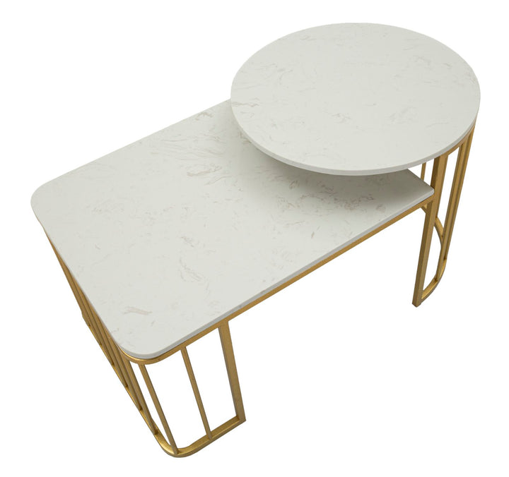 Glam bord i guldfarve i jern og marmor – 90x50x50 cm