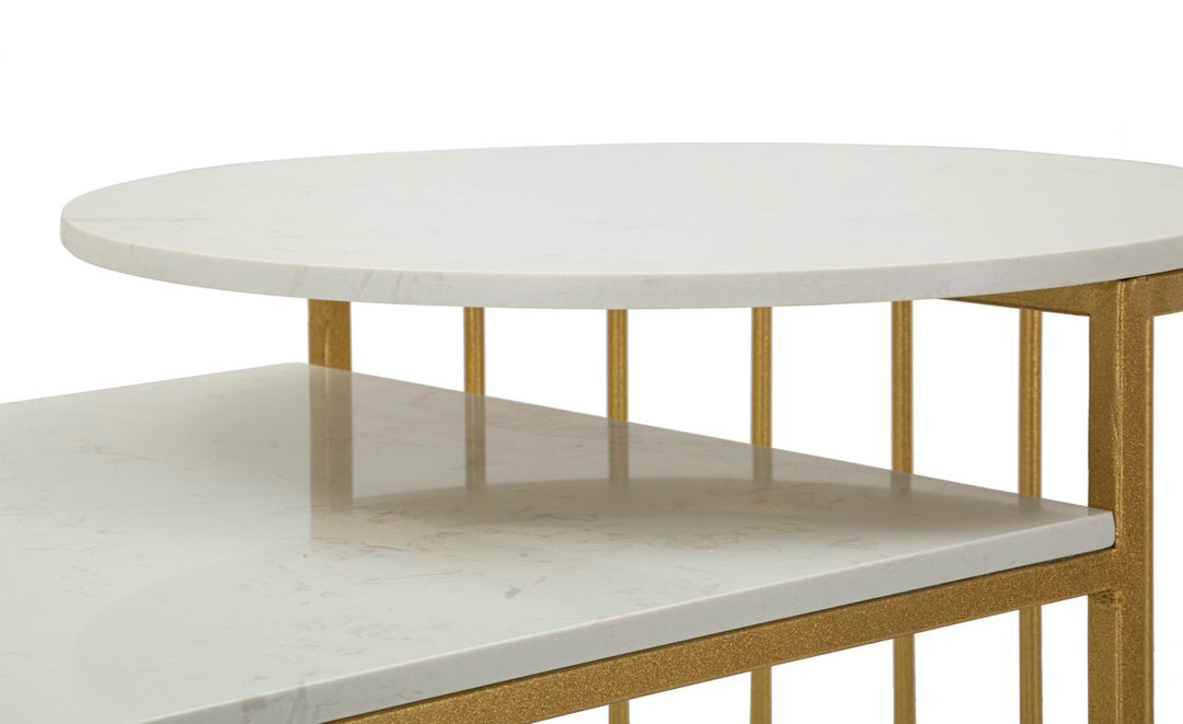 Glam bord i guldfarve i jern og marmor – 90x50x50 cm