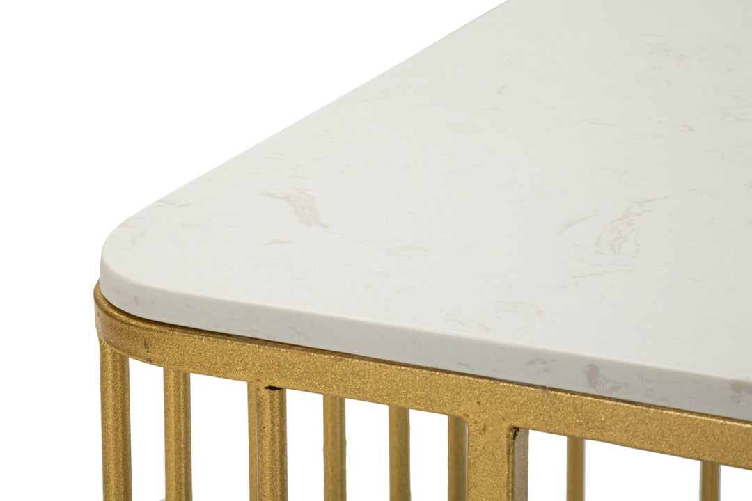 Glam bord i guldfarve i jern og marmor – 90x50x50 cm