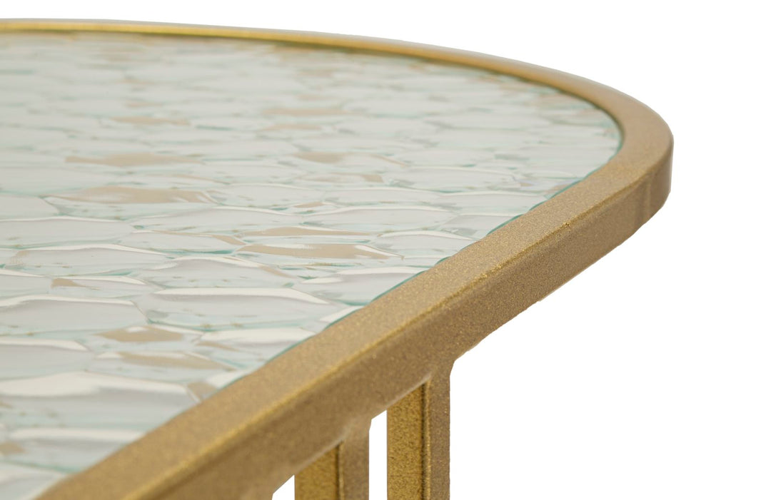 Glam bord i guldfarve i jern og glas – 90x50x45 cm