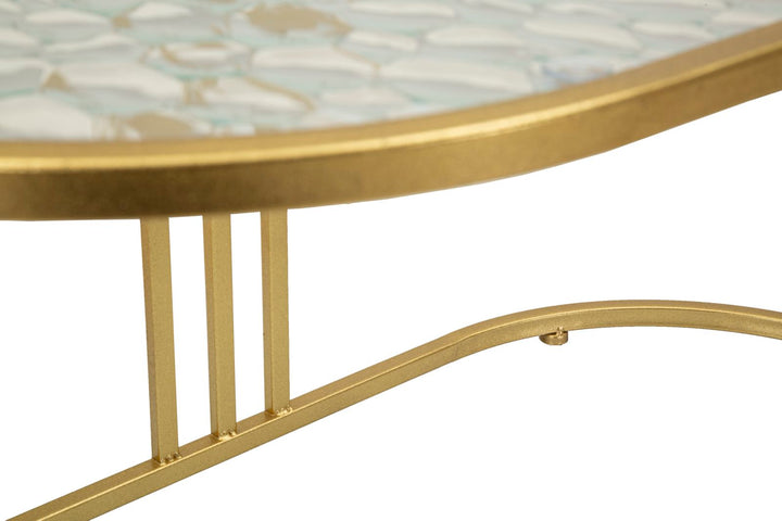 Glam bord i guldfarve i jern og glas – 90x50x45 cm