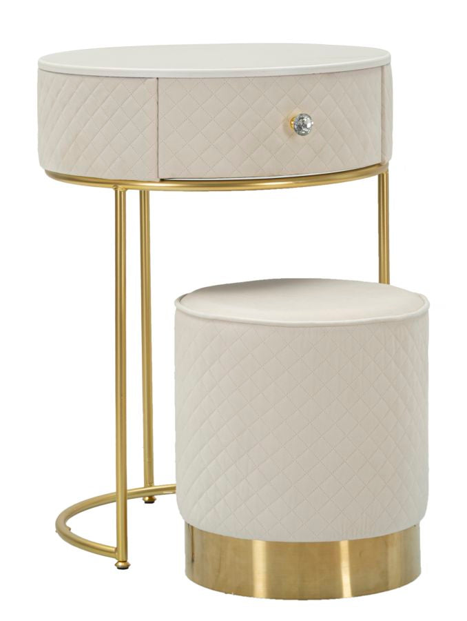 Glam bord i fyrretræ, mdf og metal, hvid med guldfarve – 52x70 36x39 cm