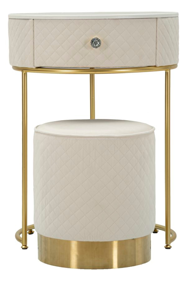 Glam bord i fyrretræ, mdf og metal, hvid med guldfarve – 52x70 36x39 cm