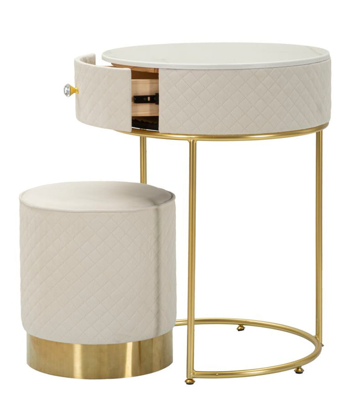 Glam bord i fyrretræ, mdf og metal, hvid med guldfarve – 52x70 36x39 cm