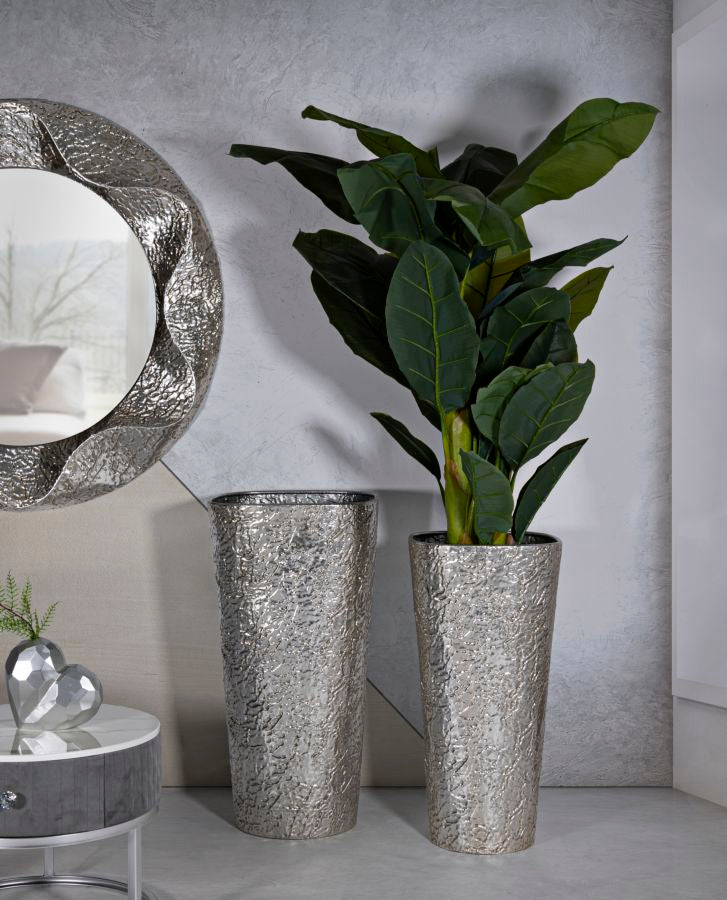 Glam vaser i sølvfarve, metal – 41x80x5 og 35x71 cm