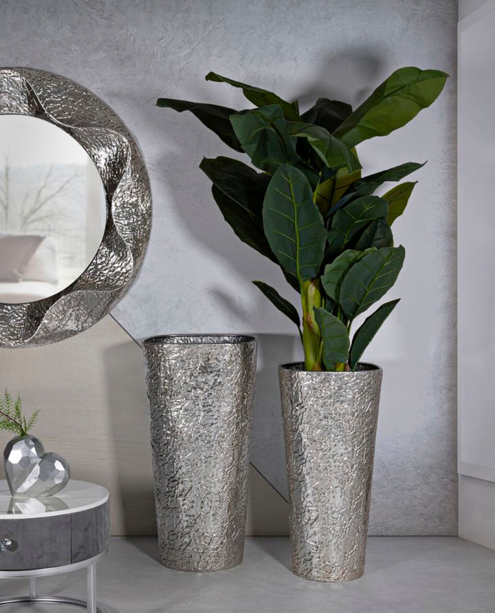 Glam vaser i sølvfarve, metal – 41x80x5 og 35x71 cm