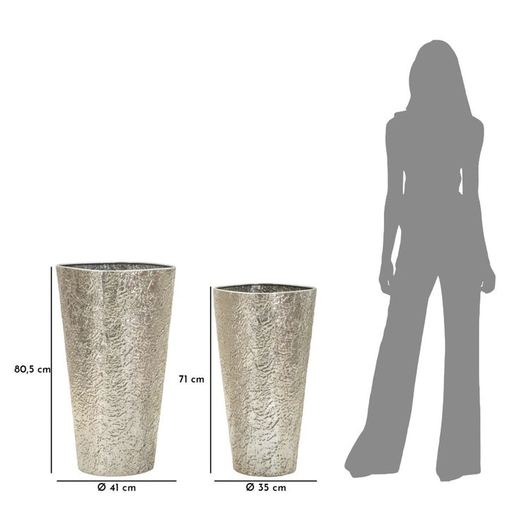 Glam vaser i sølvfarve, metal – 41x80x5 og 35x71 cm