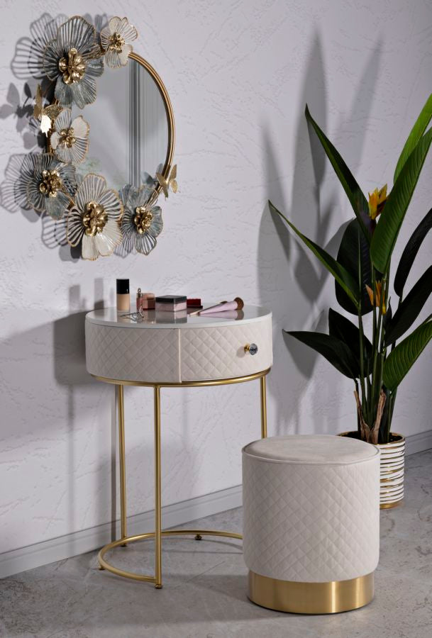 Glam bord i fyrretræ, mdf og metal, hvid med guldfarve – 52x70 36x39 cm