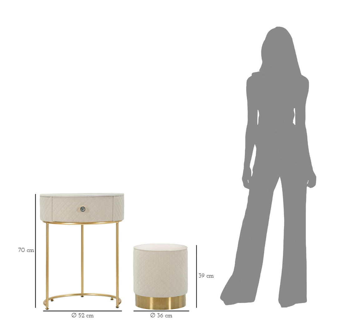 Glam bord i fyrretræ, mdf og metal, hvid med guldfarve – 52x70 36x39 cm