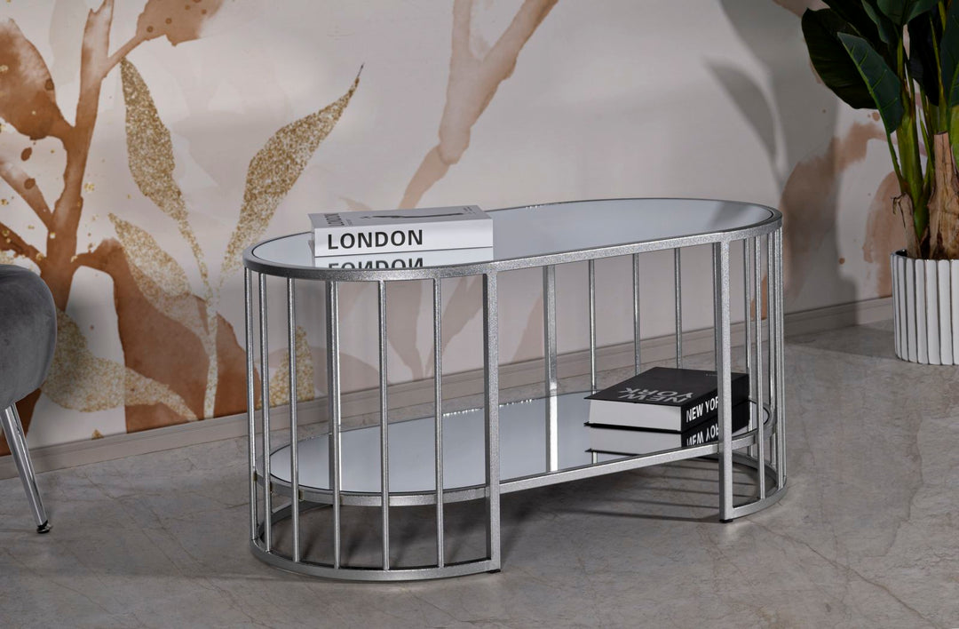 Glam bord i sølv af jern og spejl – 90x50x45 cm