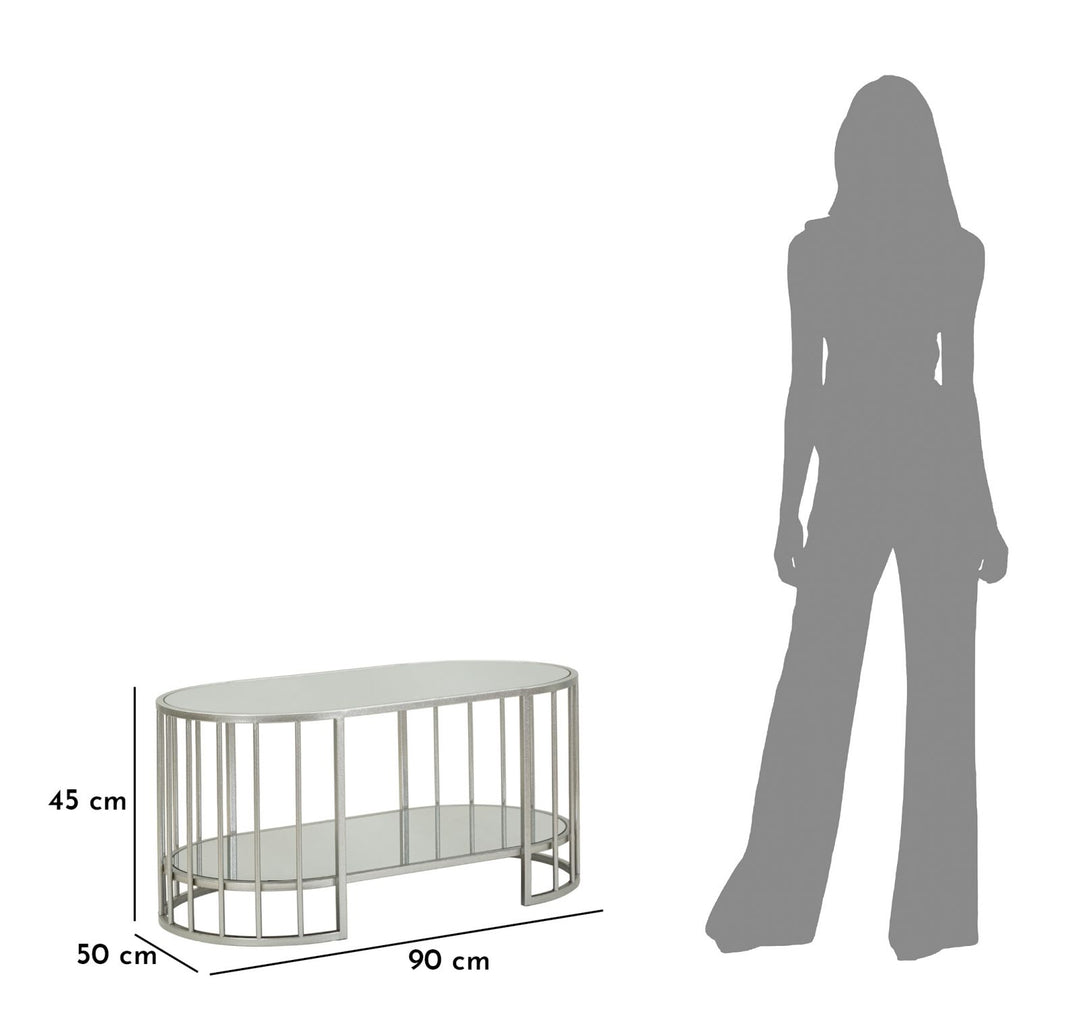 Glam bord i sølv af jern og spejl – 90x50x45 cm