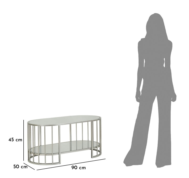 Glam bord i sølv af jern og spejl – 90x50x45 cm