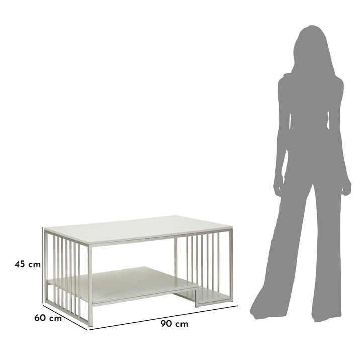 Glam bord i hvid, metal og kunstig marmor – 90x60x45 cm